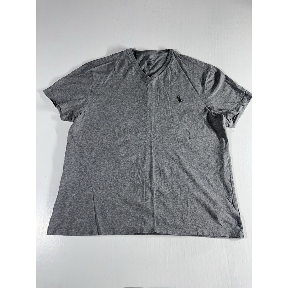 Polo Ralph Lauren Shirt Mens Large Gray V-Neck Pony Logo Short Sleeve Cotton Tee